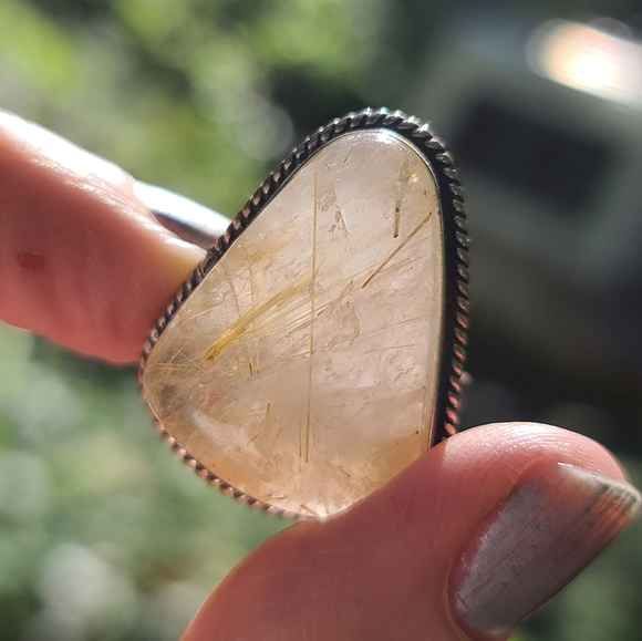 34k golden rutilated quartz sterling ring sz6 - Picture 6 of 10